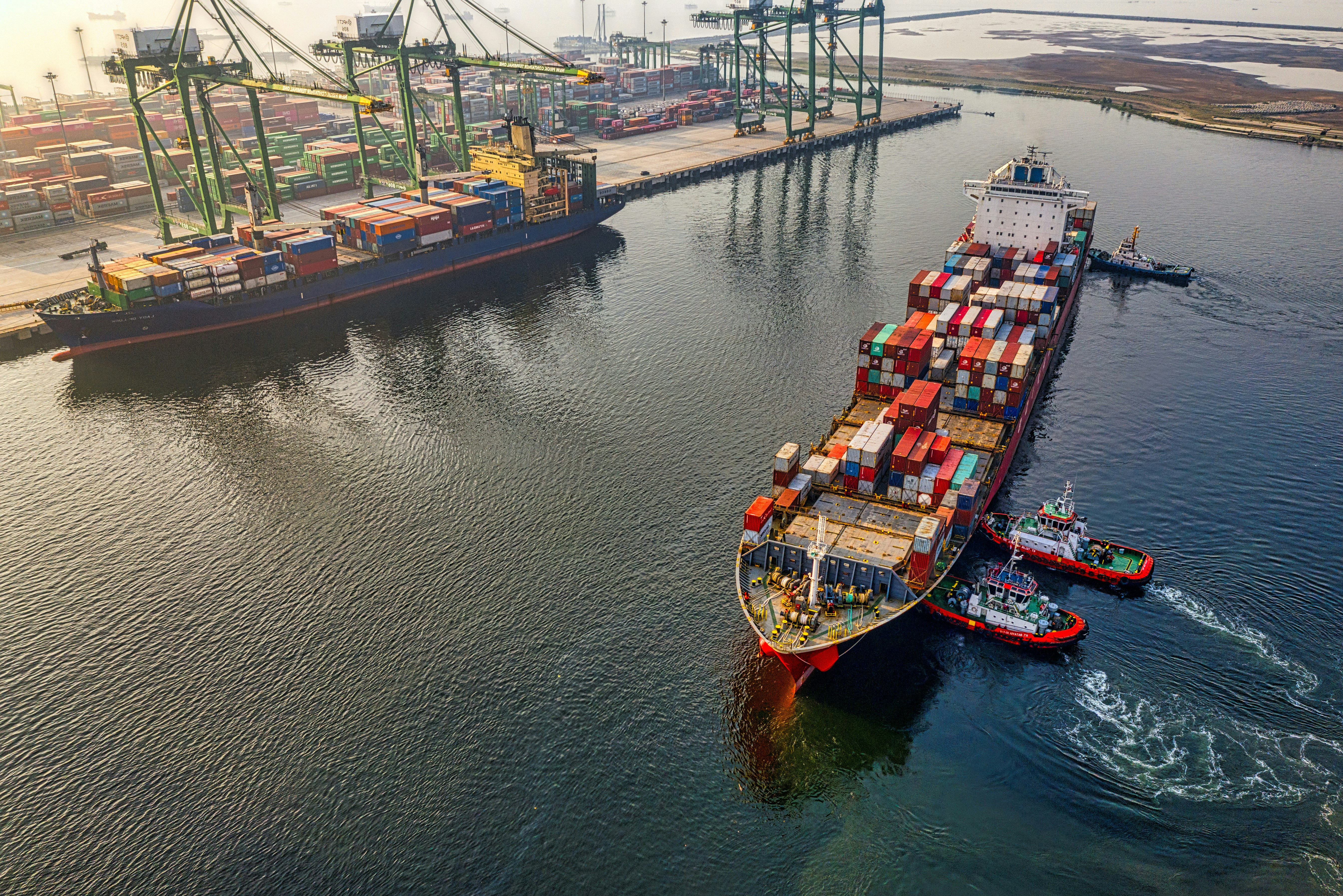 Cargo ship approaching port